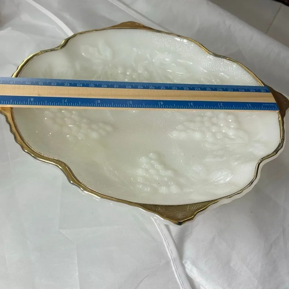 VTG Anchor Hocking Fire King pedestal bowl. Grape & Leaf